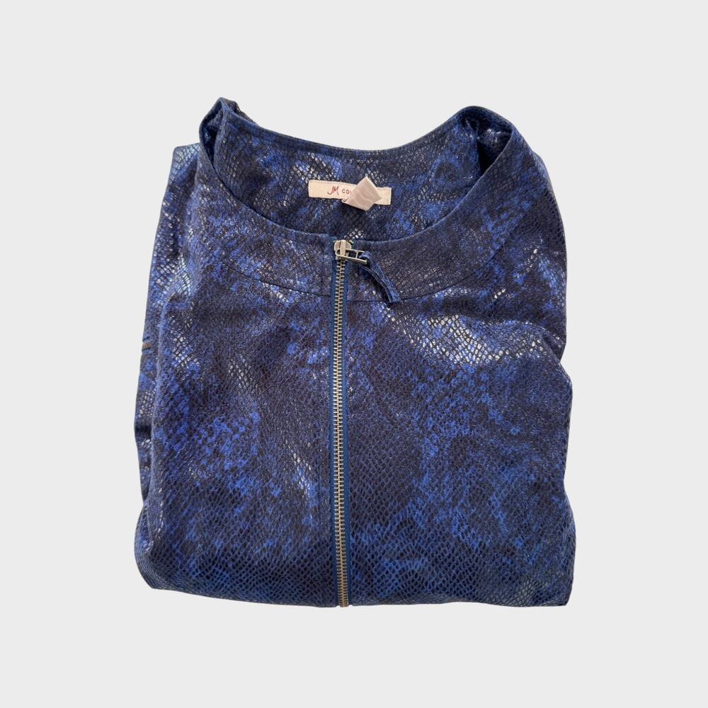 JM Collection Size 14 Blue Faux Snakeskin Print Full Zip Jacket Metallic Texture - Picture 7 of 9